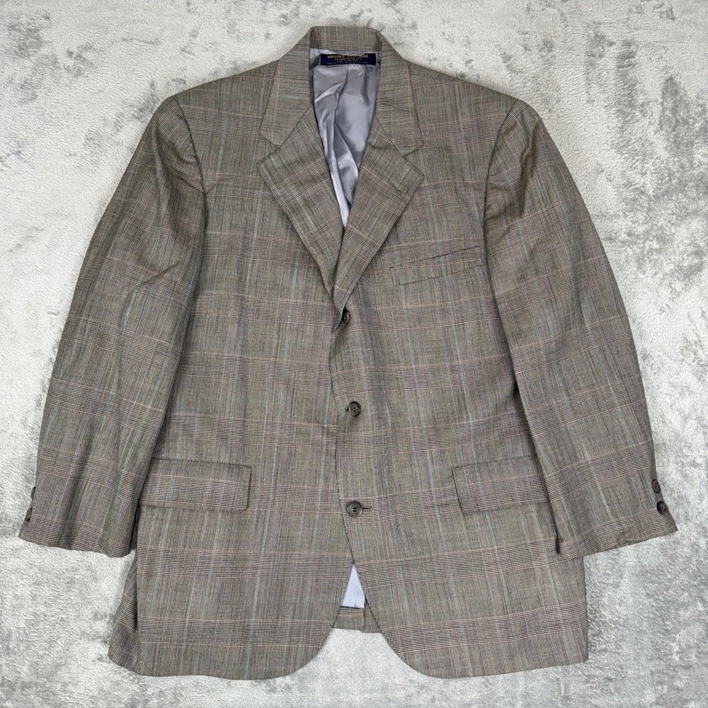 Vintage Brooks Brothers Sport Coat Mens 44 Gray Glen Plaid Blazer USA READ